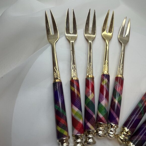 10 Pcs Fork And Spoon Dessert Utensil Enamel And 24k Gold Plated Stainless Steel - Picture 3 of 7